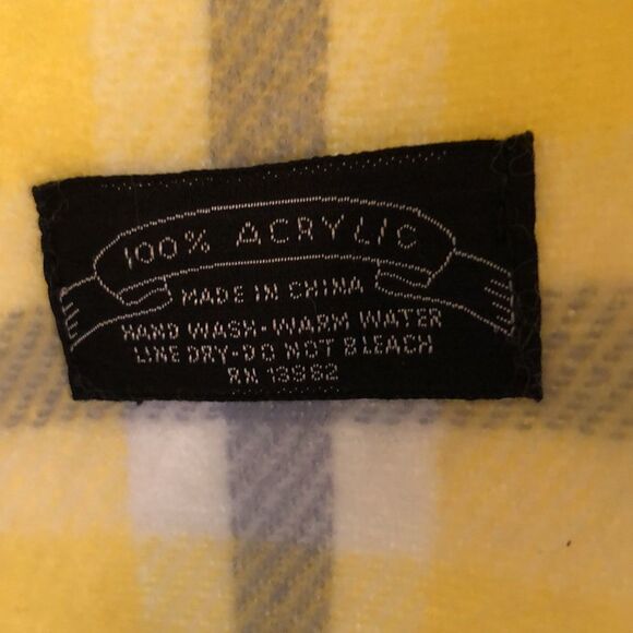 Plaid Yellow White Blue Scarf - Picture 2 of 4